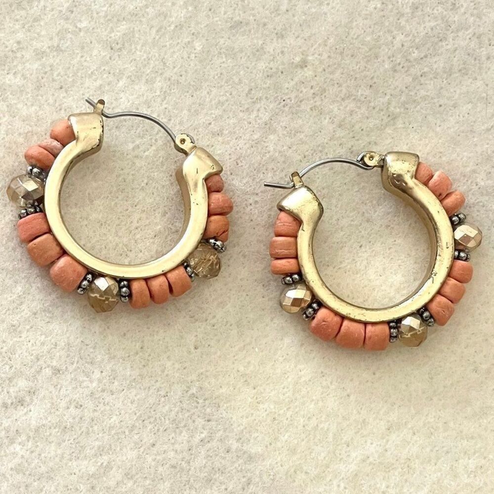 Gold tone orange bead hoops